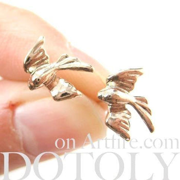 Love Birds Sparrow Dove Animal Shaped Stud Earrings in Rose Gold | DOTOLY