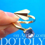 Adjustable Origami Paper Airplane Wrap Ring in Gold with Gemstone Detail | DOTOLY