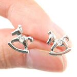 Small Rocking Horse Shaped Animal Stud Earrings in Silver | DOTOLY