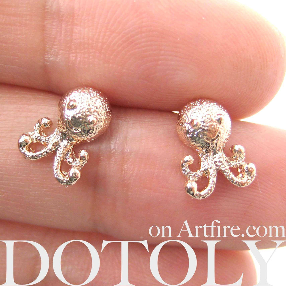 Adorable Octopus Shaped Stud Earrings in Rose Gold | Animal Jewelry | DOTOLY