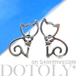Kitty Cat Animal Outline Stud Earrings with Star Detail in Sterling Silver | DOTOLY