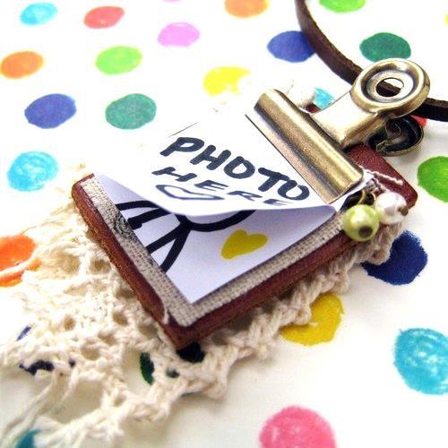 Miniature Clip Board Leather Memo Pad Photo Frame Pendant Necklace | DOTOLY