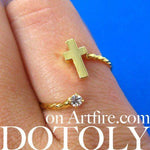 Adjustable Cross Shaped Wrap Around Ring in Gold with Rhinestones | DOTOLY