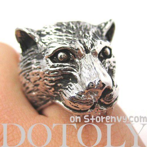 3D Realistic Jaguar Leopard Adjustable Unisex Animal Ring in Silver | DOTOLY | DOTOLY