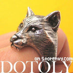 3D Adjustable Fox Werewolf Animal Ring in Shiny Silver with Fur Detail | DOTOLY