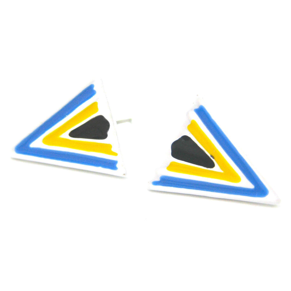 Geometric Arrow Shaped Chevron Print Stud Earrings in White and Blue | DOTOLY