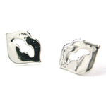 Rolling Stones Lips and Tongue Shaped Stud Earrings in Silver | DOTOLY