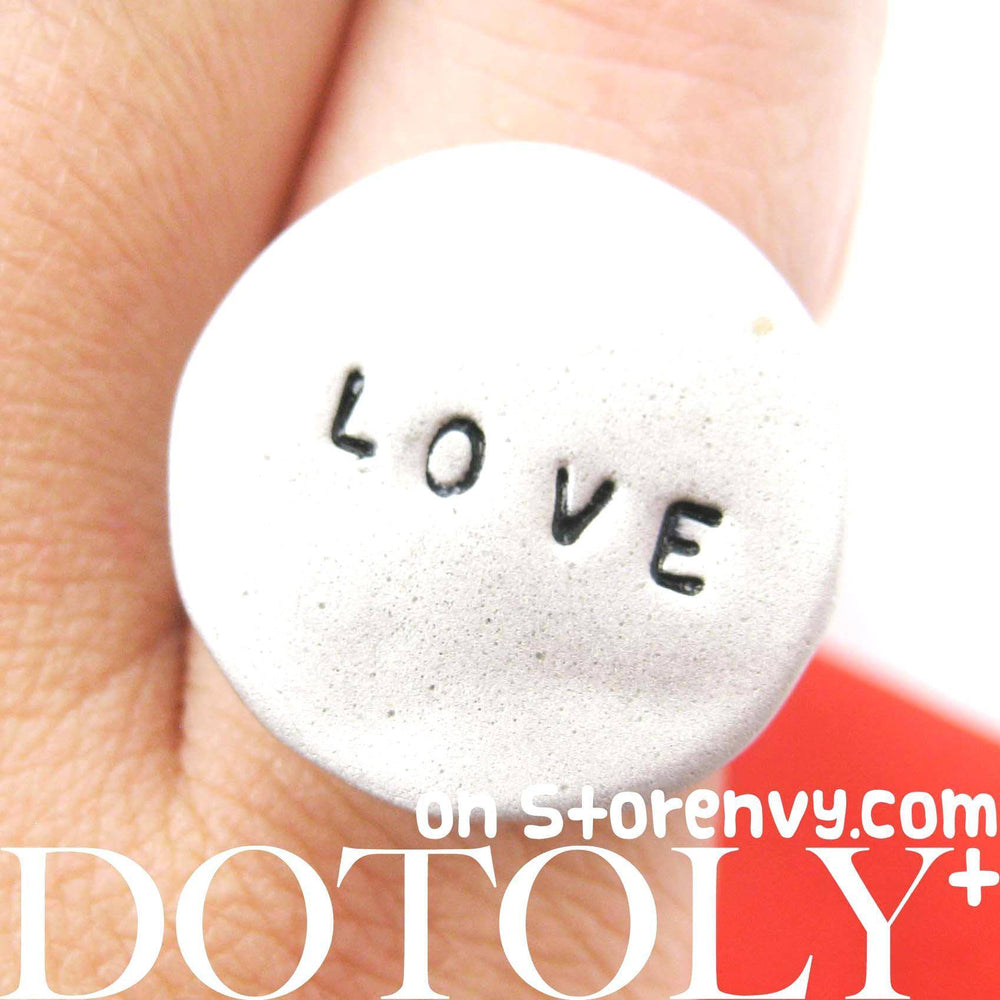 Simple Round Adjustable Love Stamped Hand Written Ring in Silver | DOTOLY