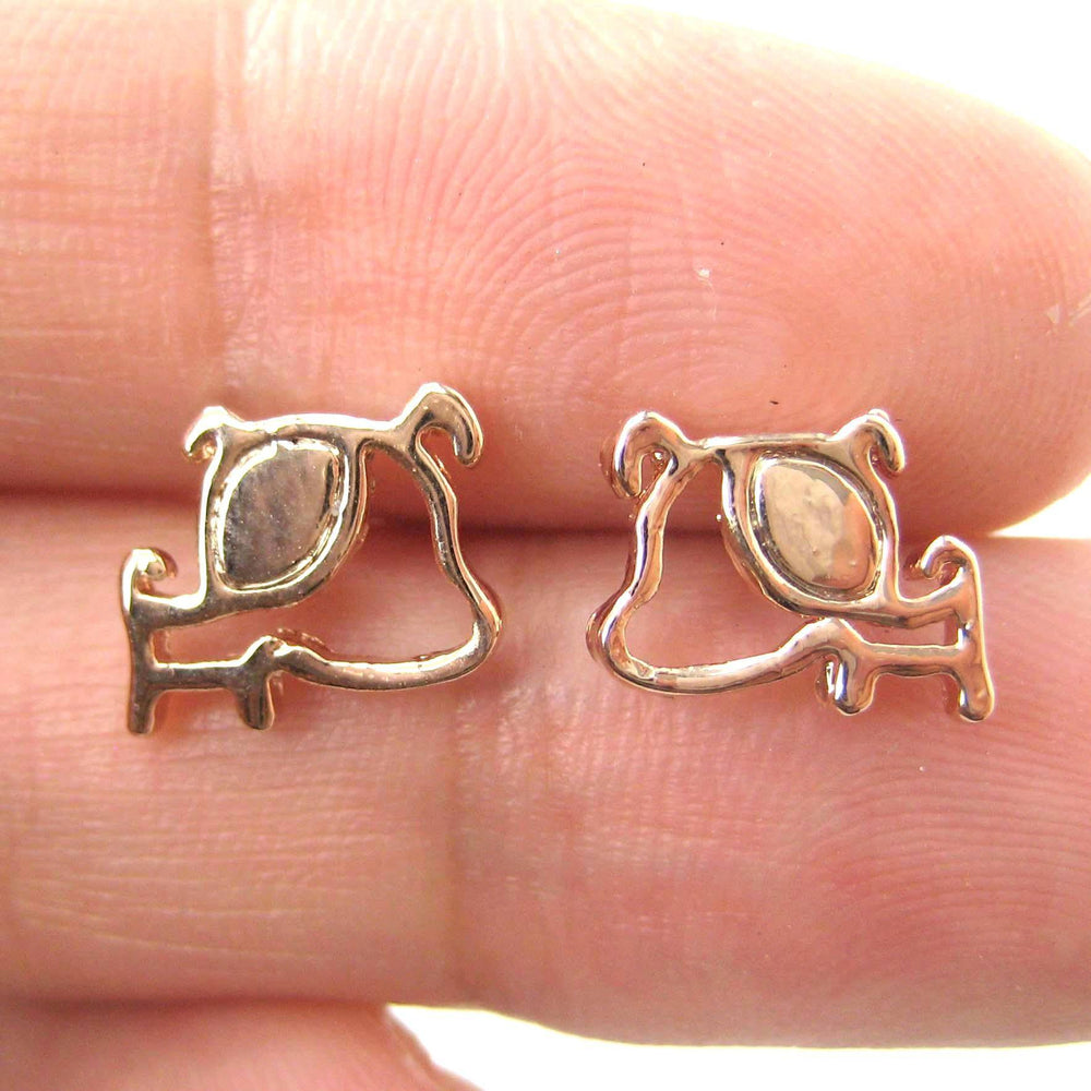 Small Puppy Dog Silhouette Animal Stud Earrings in Rose Gold | DOTOLY