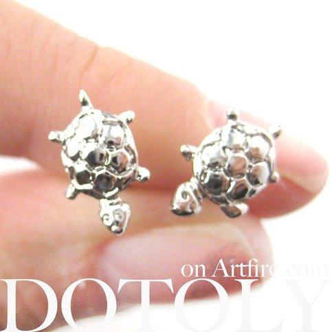 Turtle Tortoise Sea Animal Small Stud Earrings in Silver | DOTOLY