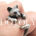 3D Kitty Cat Animal Wrap Around Ring in Silver in US Size 5 to Size 9 | DOTOLY