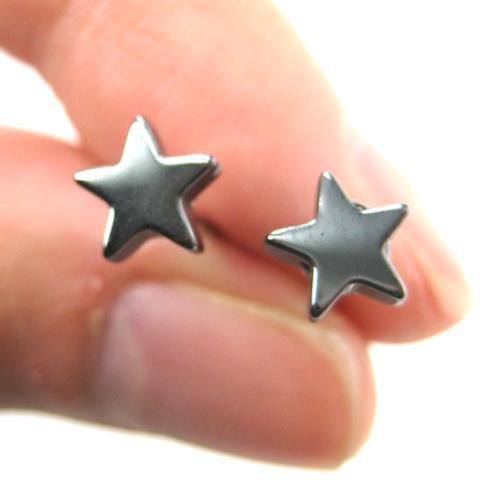 Universe Night Sky: Star Shaped Stud Earrings in Gunmetal Silver | DOTOLY