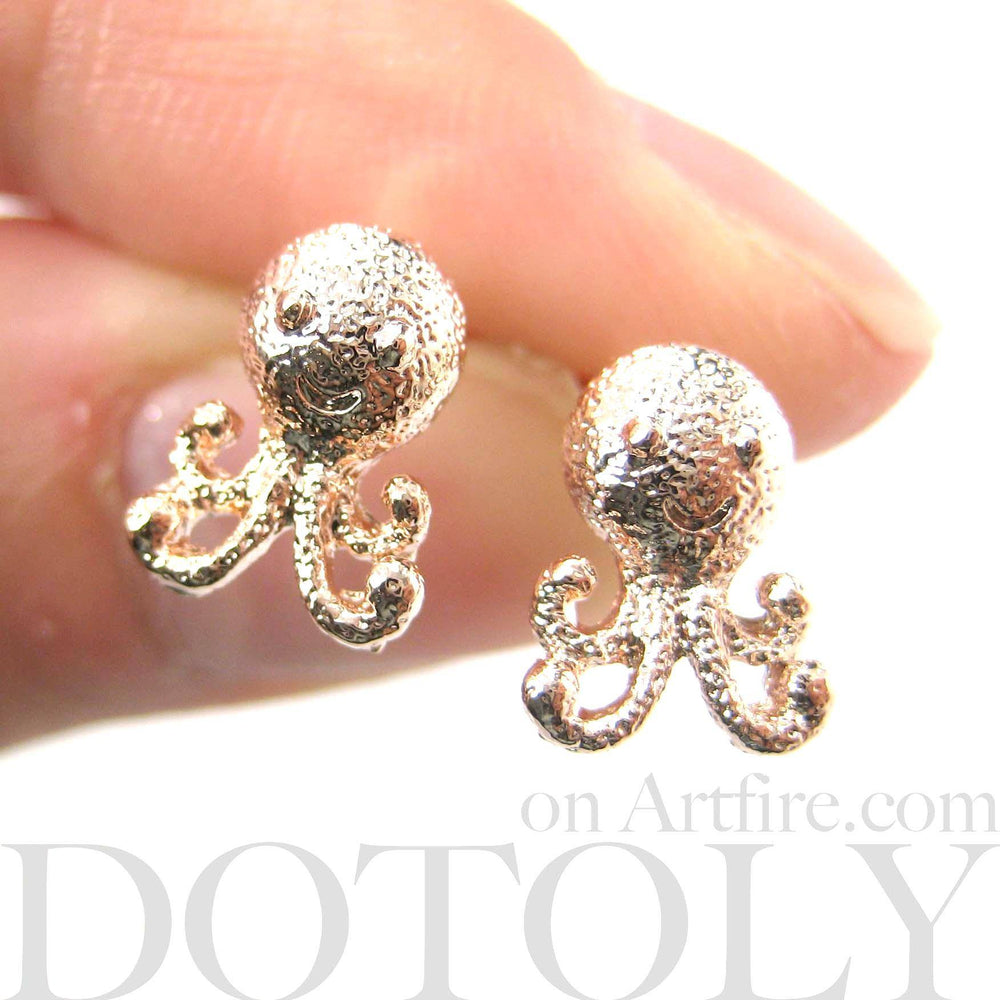Adorable Octopus Shaped Stud Earrings in Rose Gold | Animal Jewelry | DOTOLY