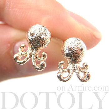 Adorable Octopus Shaped Stud Earrings in Rose Gold | Animal Jewelry | DOTOLY