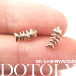 Small Fishbone Fish Skeleton Shaped Stud Earrings in Gold | DOTOLY