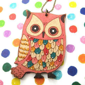 Unique Owl Bird Animal Pendant Necklace Ink on Wood | DOTOLY