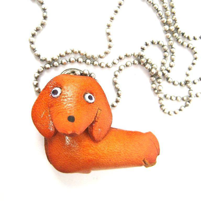 Faux Leather Dachshund Puppy Dog Animal Pendant Necklace with Mobile Strap | DOTOLY