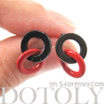 Retro Mod Hoop Linked Stud Earrings in Black and Red | DOTOLY | DOTOLY