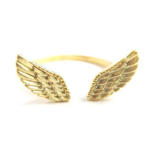 Angel Wings Adjustable Ring with Feather Detail in Gold | DOTOLY | DOTOLY