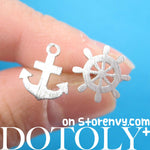 Anchor and Wheel Nautical Themed Stud Earrings with Sterling Silver Posts | DOTOLY