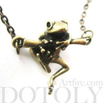 Baby Frog on a Branch Animal Charm Necklace in Bronze | Animal Jewelry | DOTOLY