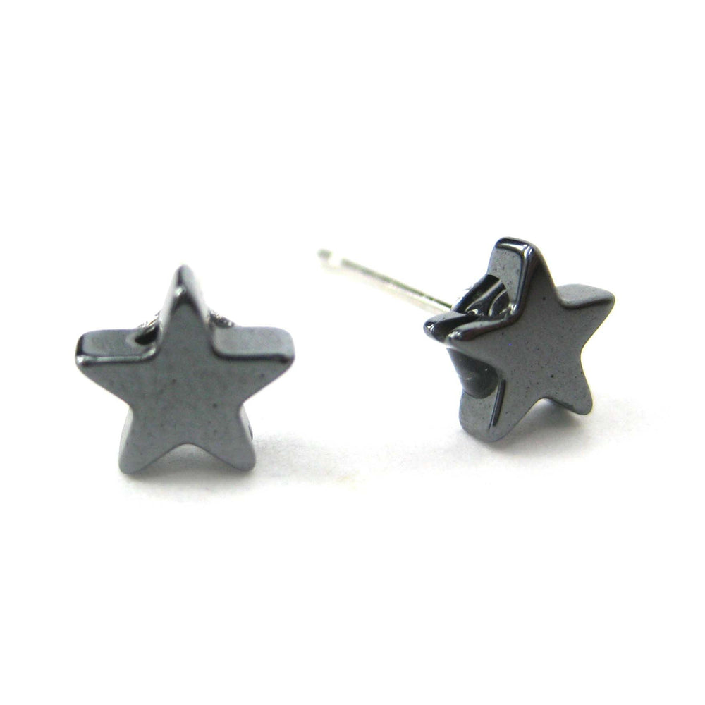 Universe Night Sky: Star Shaped Stud Earrings in Gunmetal Silver | DOTOLY