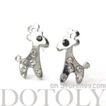 Adorable Giraffe Shaped Stud Earrings in Silver with Rhinestones | DOTOLY