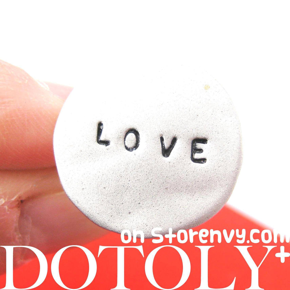 Simple Round Adjustable Love Stamped Hand Written Ring in Silver | DOTOLY