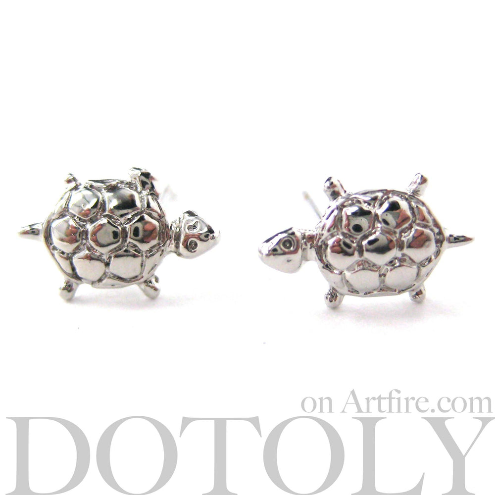 Turtle Tortoise Sea Animal Small Stud Earrings in Silver | DOTOLY