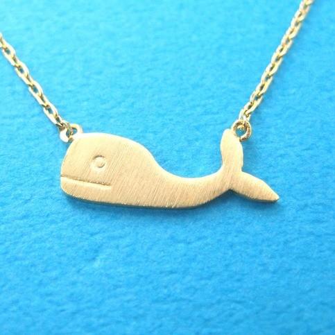 Whale Silhouette Shaped Minimal Marine Life Pendant Necklace in Gold