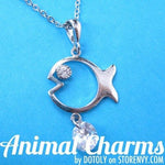 Fish Shaped Animal Charm Necklace in Silver with Rhinestones on SALE | DOTOLY