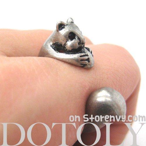 Squirrel Chipmunk With Acorn Animal Wrap Around Ring in Silver | US Sizes 5 to 9 | DOTOLY