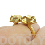 Double Elephant Head Shaped Sleek Animal Ring in Gold