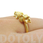 Double Elephant Head Shaped Sleek Animal Ring in Gold