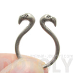 3D Double Flamingo Bird Head Shaped Sleek Ring in Silver