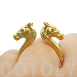 3D Double Horse Pony Head Shaped Sleek Ring in Gold