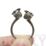 3D Double Owl Bird Head Shaped Sleek Ring in Silver