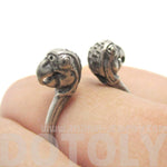 3D Double Parrot Bird Head Shaped Sleek Ring in Silver