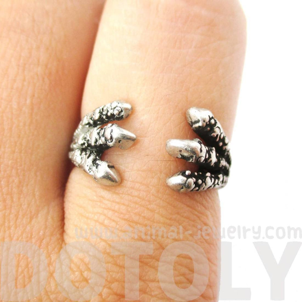 Double Raven Claw Animal Bird Shaped Ring in Silver