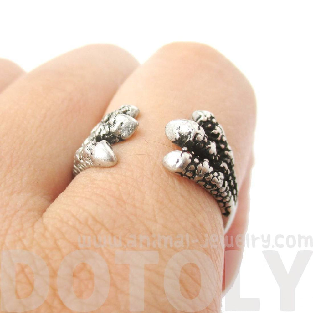 Double Raven Claw Animal Bird Shaped Ring in Silver