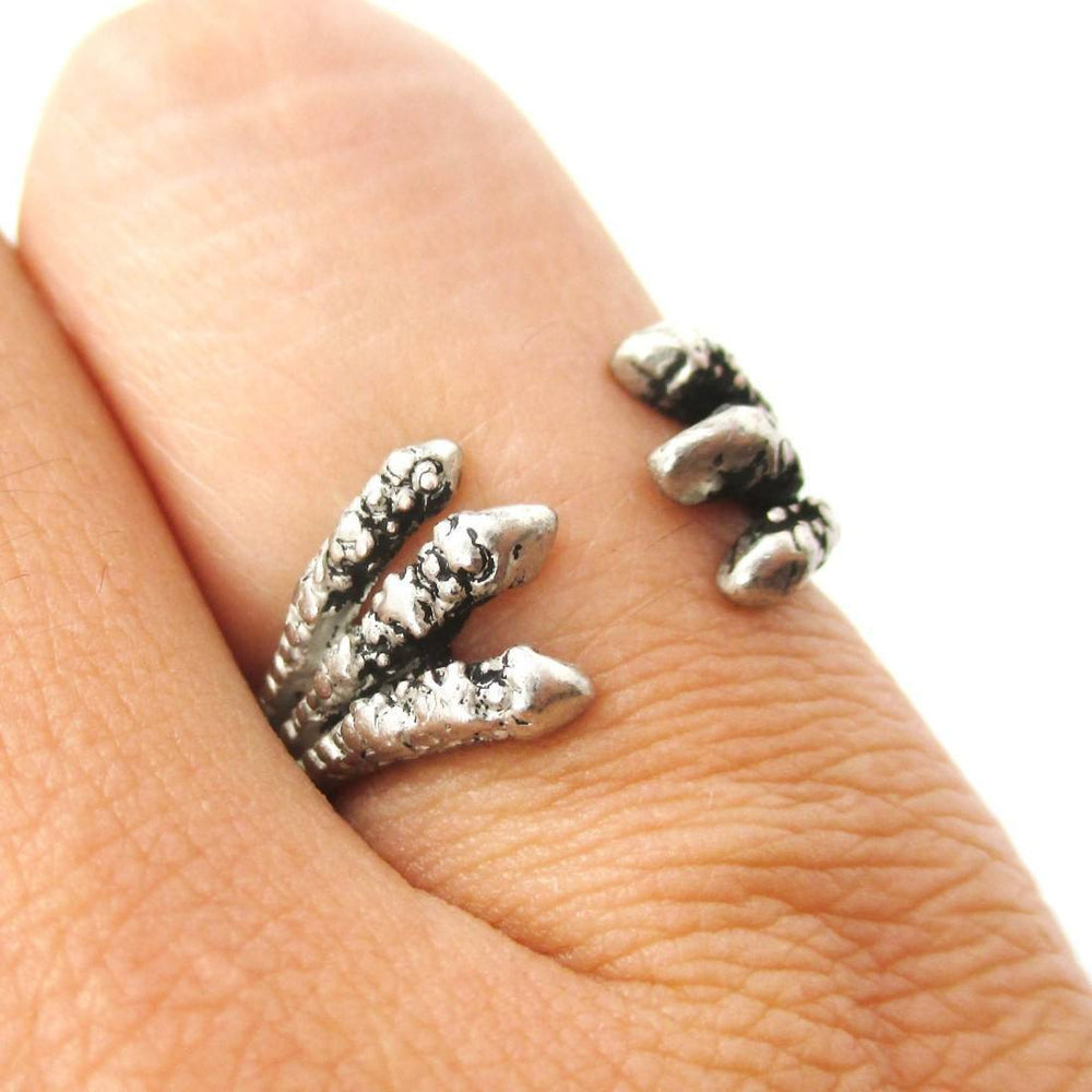 Double Raven Claw Animal Bird Shaped Ring in Silver