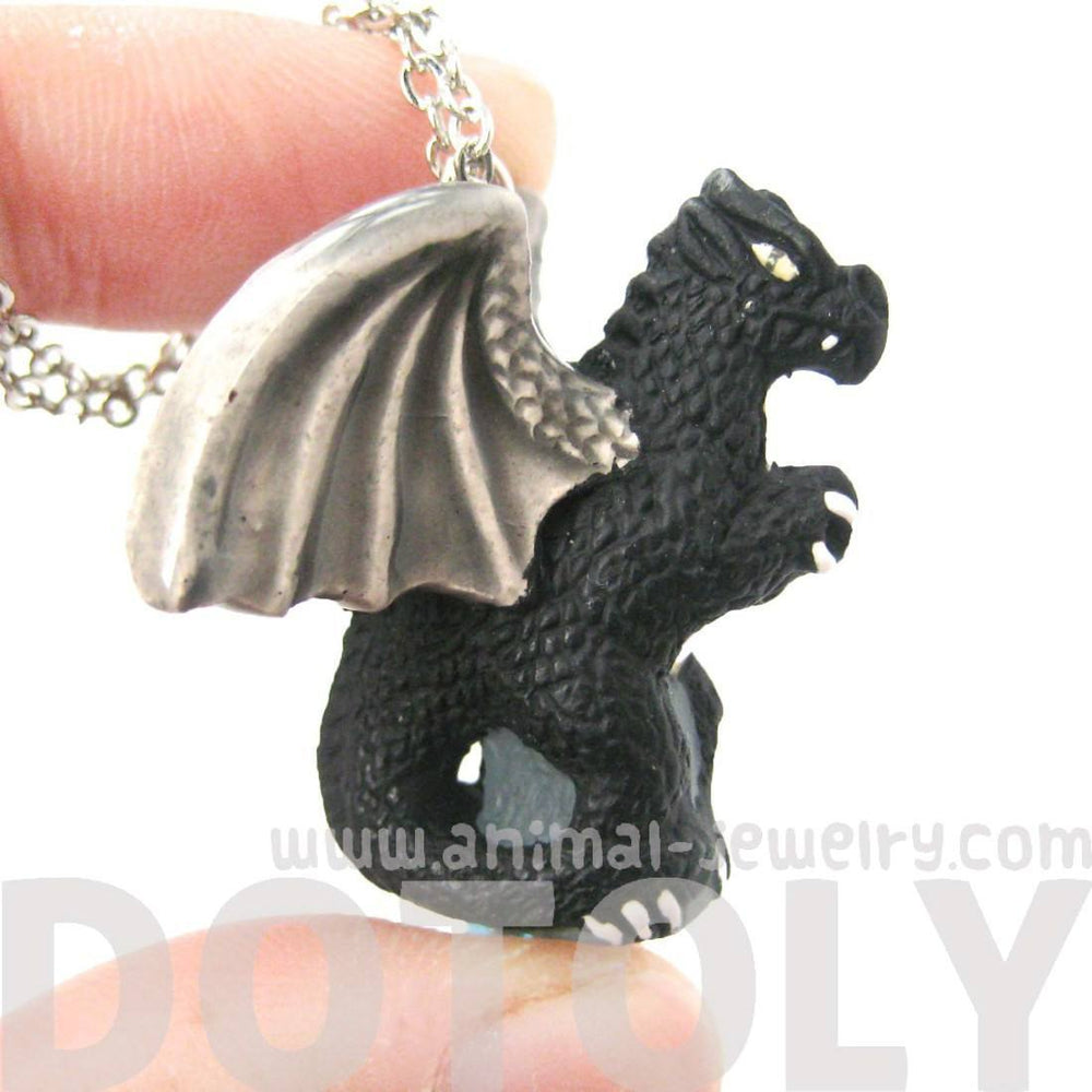 Dragon Shaped Porcelain Ceramic Targaryen Pendant Necklace in Black