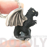 Dragon Shaped Porcelain Ceramic Targaryen Pendant Necklace in Black
