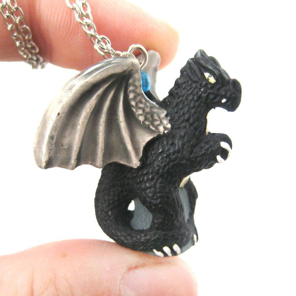 Dragon Shaped Porcelain Ceramic Targaryen Pendant Necklace in Black