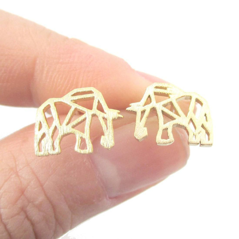 Elephant Outline Cut Out Shaped Stud Earrings in Gold