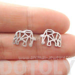 Elephant Outline Cut Out Shaped Stud Earrings in Silver