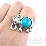 Silver Elephant Shaped Animal Ring with Turquoise Stone