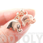 Elephant Shaped Animal Themed Dangle Drop Stud Earrings in Rose Gold