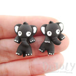 Elephant Shaped Two Part Stud Earrings in Black