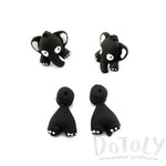 Elephant Shaped Two Part Stud Earrings in Black